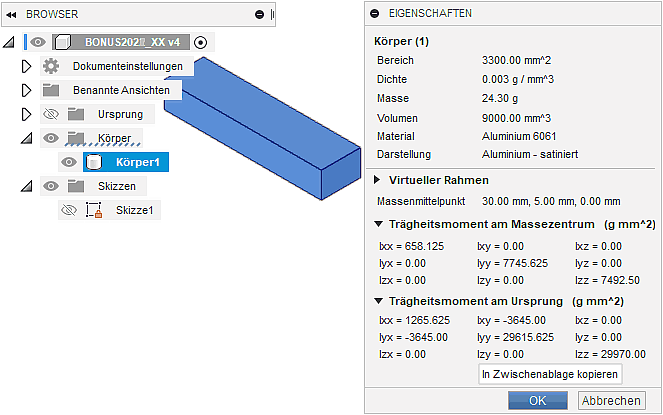 Software CAD - Fusion-Tutorial - BONUS - Basiselement - Eigenschaften Koerper1.gif
