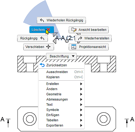 Datei:Software CAD - Fusion-Tutorial - BONUS - Zeichnungsansichten - Schnittansicht Beschriftung Loeschen.gif