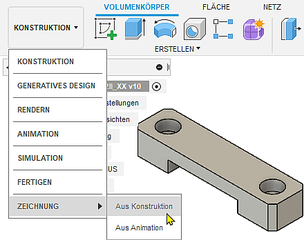 Datei:Software CAD - Fusion-Tutorial - BONUS - Zeichnungsansichten - Zeichnung aus Konstruktion.gif