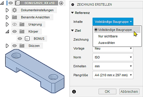 Datei:Software CAD - Fusion-Tutorial - BONUS - Zeichnungsansichten - Zeichnung aus Konstruktion konfigurieren.gif