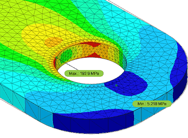 Datei:Software CAD - Tutorial - 2D Komponente - Belastung - Belastungsanalyse - Mises-Spannung nach Verfeinerung.gif