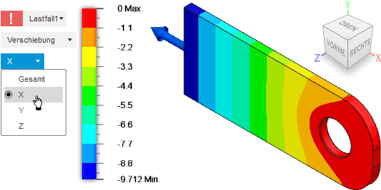 Datei:Software CAD - Tutorial - 2D Komponente - Belastung - Deformation - X-Verschiebung-Kontur.gif