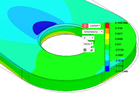 Datei:Software CAD - Tutorial - 2D Komponente - Belastung - Deformation - Z-Verschiebung auch im Loch.gif