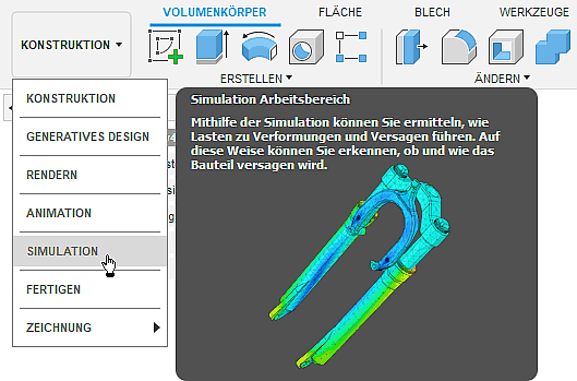 Software CAD - Tutorial - Analyse - Fusion 360 - Simulation-Arbeitsbereich.gif