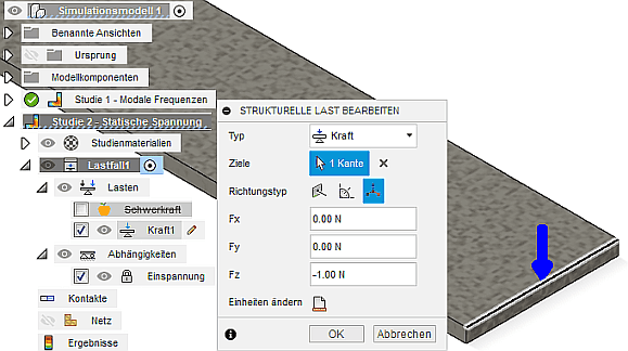 Software CAD - Tutorial - Analyse - Fusion 360 - Simulation Statisch Last-Kraft auf Kante.gif