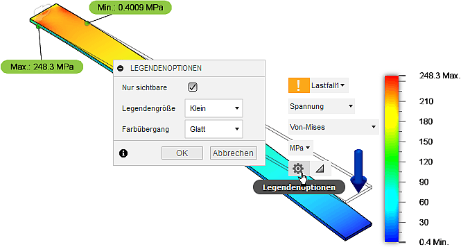 Software CAD - Tutorial - Analyse - Fusion 360 - Simulation Statisch Legendenoptionen.gif