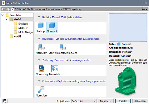 Software CAD - Tutorial - Bauteil - dialog neue datei-norm ipt.gif