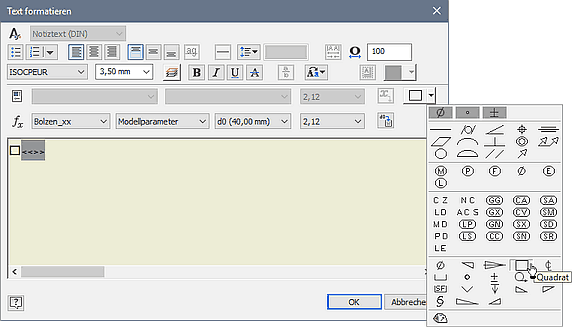 Software CAD - Tutorial - Bauteil - modellbemaszung dialog text formatieren.gif