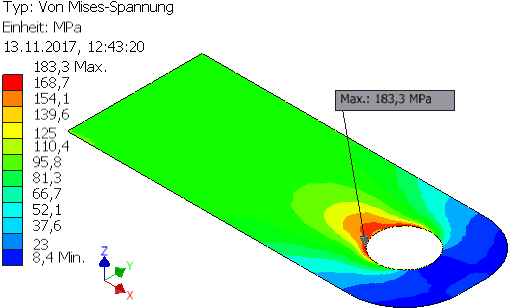 Datei:Software CAD - Tutorial - Belastung - 2D-Modell - Mittelflaeche Mises-Spannung.gif
