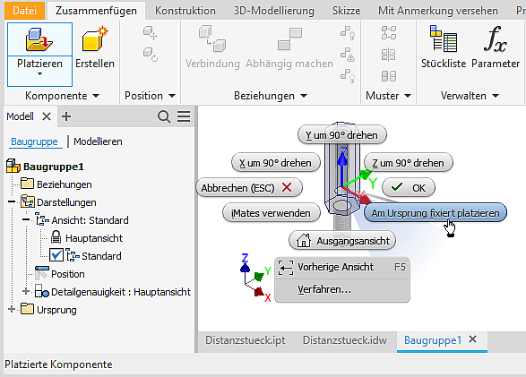 Software CAD - Tutorial - Intro - Distanzstueck - Baugruppe - Platzieren Basisbauteil.gif