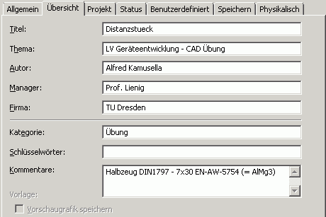 Software CAD - Tutorial - Intro - Distanzstueck - Eigenschaft Uebersicht.gif