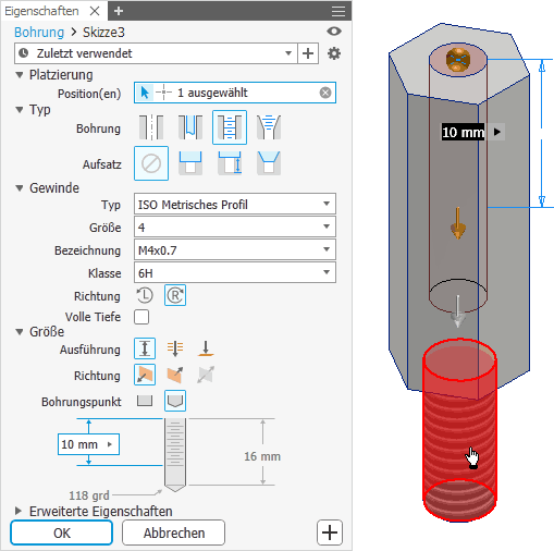 Software CAD - Tutorial - Intro - Distanzstueck - Gewindebohrung.gif