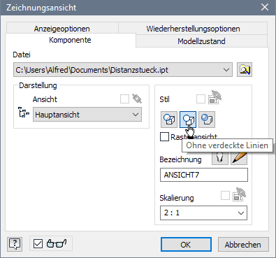Software CAD - Tutorial - Intro - Distanzstueck - Zeichnungsansichten - Erstansicht konfigurieren.gif