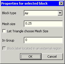 Datei:Software FEMM - Elektrostatik - Netz und Berechnung blocklabel meshsize.gif