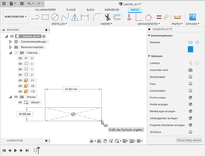 Software FEM - Tutorial - 2D Komponente - Bauteil-Grundkoerper - Basis-Skizze - Rechteck.gif