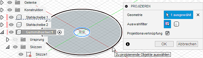 Datei:Software FEM - Tutorial - 3D-Baugruppe - Bauteil Gummihuelse Kontur Stahlscheibe projizieren.gif