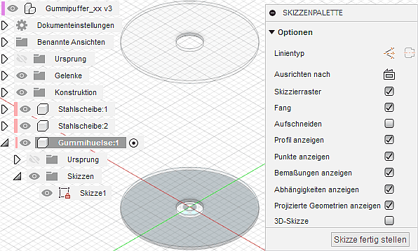 Datei:Software FEM - Tutorial - 3D-Baugruppe - Bauteil Gummihuelse Skizze auf Stahlscheibe.gif