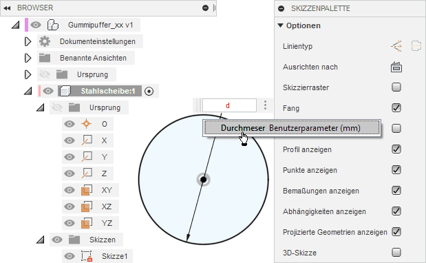 Datei:Software FEM - Tutorial - 3D-Baugruppe - Bauteil Stahlscheibe Skizze Durchmesser.gif