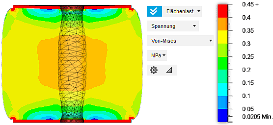 Datei:Software FEM - Tutorial - 3D-Baugruppe - Belastungsanalyse Lastfaelle Flaechenlast Ergebnis von Mises.gif
