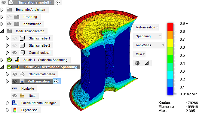 Datei:Software FEM - Tutorial - 3D-Baugruppe - CAD-Belastungsanalyse Thermische Spannung Belastung Gummiraender.gif