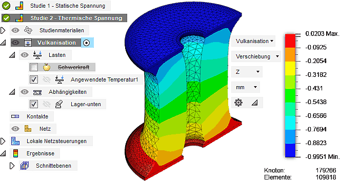 Datei:Software FEM - Tutorial - 3D-Baugruppe - CAD-Belastungsanalyse Thermische Spannung Verschiebung in Z.gif