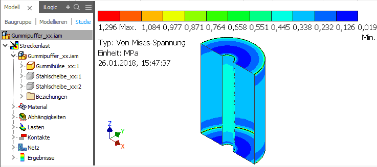 Software FEM - Tutorial - 3D-Mechanik - Belastungsanalyse - ergebnis-halbschnitt.gif