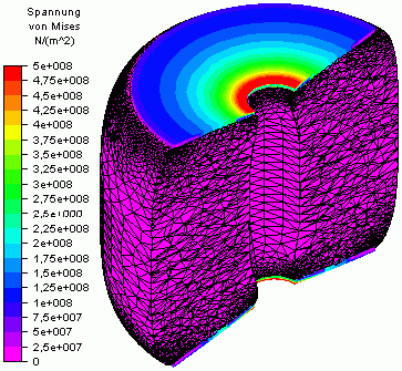 Software FEM - Tutorial - 3D-Mechanik - MP - Ergebnisse Stahl-Misest mit Tetra-Miitenknoten.gif