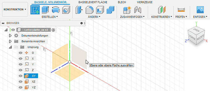 Software FEM - Tutorial - Elektrostatik - Fusion - CAD-Modell - Modellraum Skizze in XY.gif