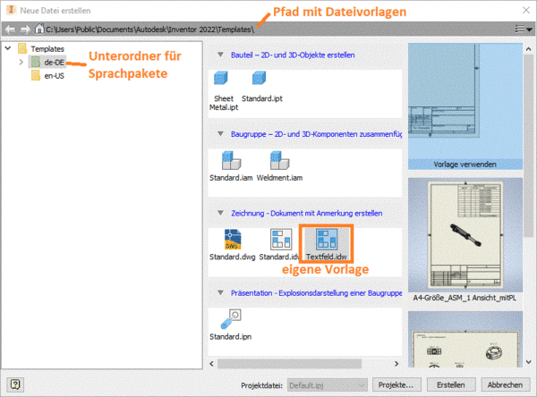 Software CAD - Tutorial - Baugruppe - Zeichnungssatz - Neue Datei Vorlagenpfad.gif