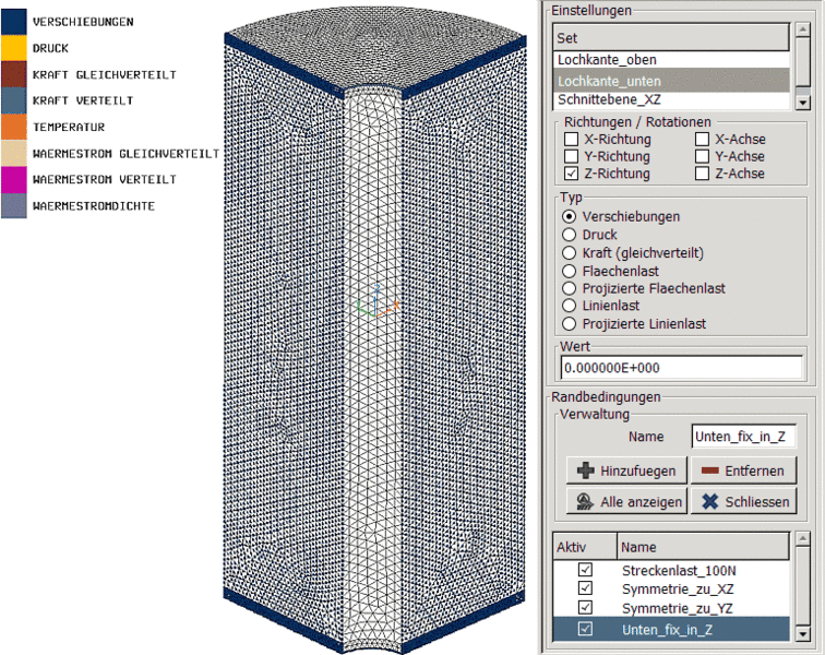 Datei:Software FEM - Tutorial - 3D-Mechanik - Z88 - Constraints und Loads hinzugefuegt.gif